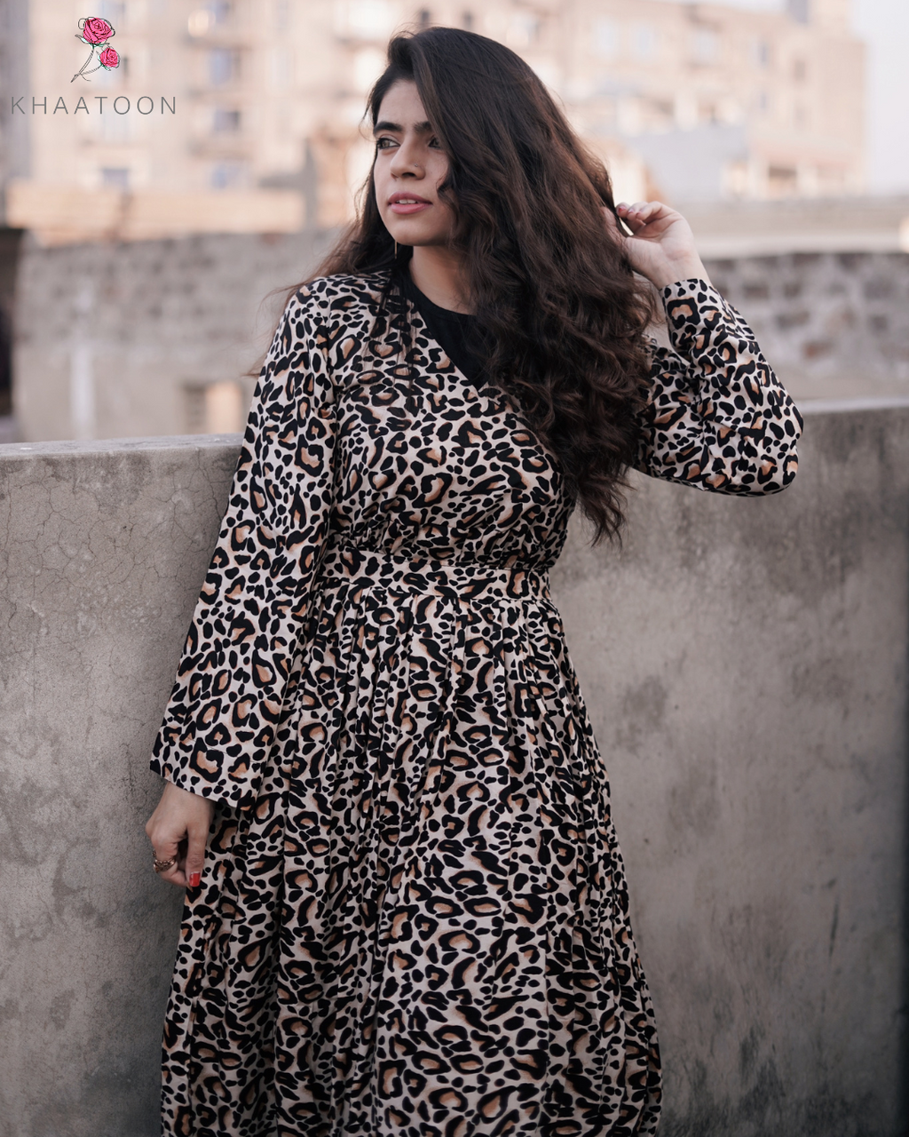 Long leopard top shirt dress