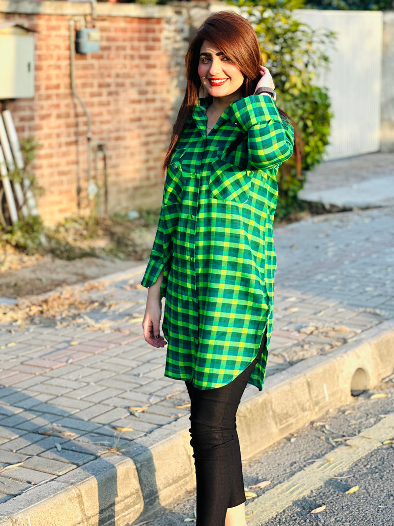 Green and sales white checkered shirt